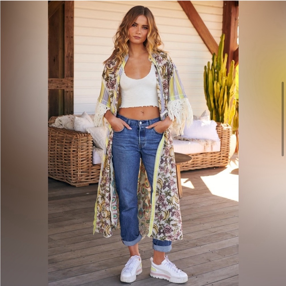 FREE PEOPLE Watching Waves Maxi Shirt / Aquamarine Combo